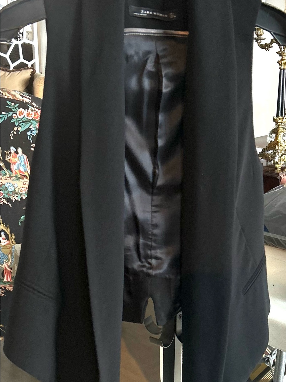 Zara black tuxedo vest. Pockets and adjustable back. Long side tails